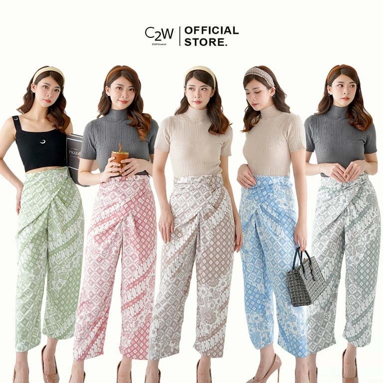 C2W Clothtowear Womens Batik Wrap Pants All Size Satin Womens Pants 661-PTC