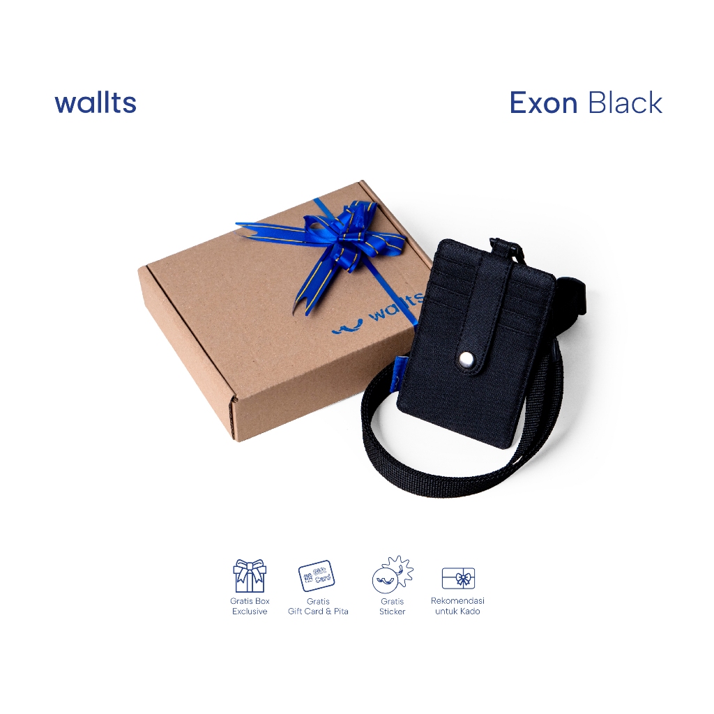 Wallts Exon Black - การ์ด Id ป้ายชื่อเชือกเส้นเล็กสําหรับผู้ชายและผู้หญิง