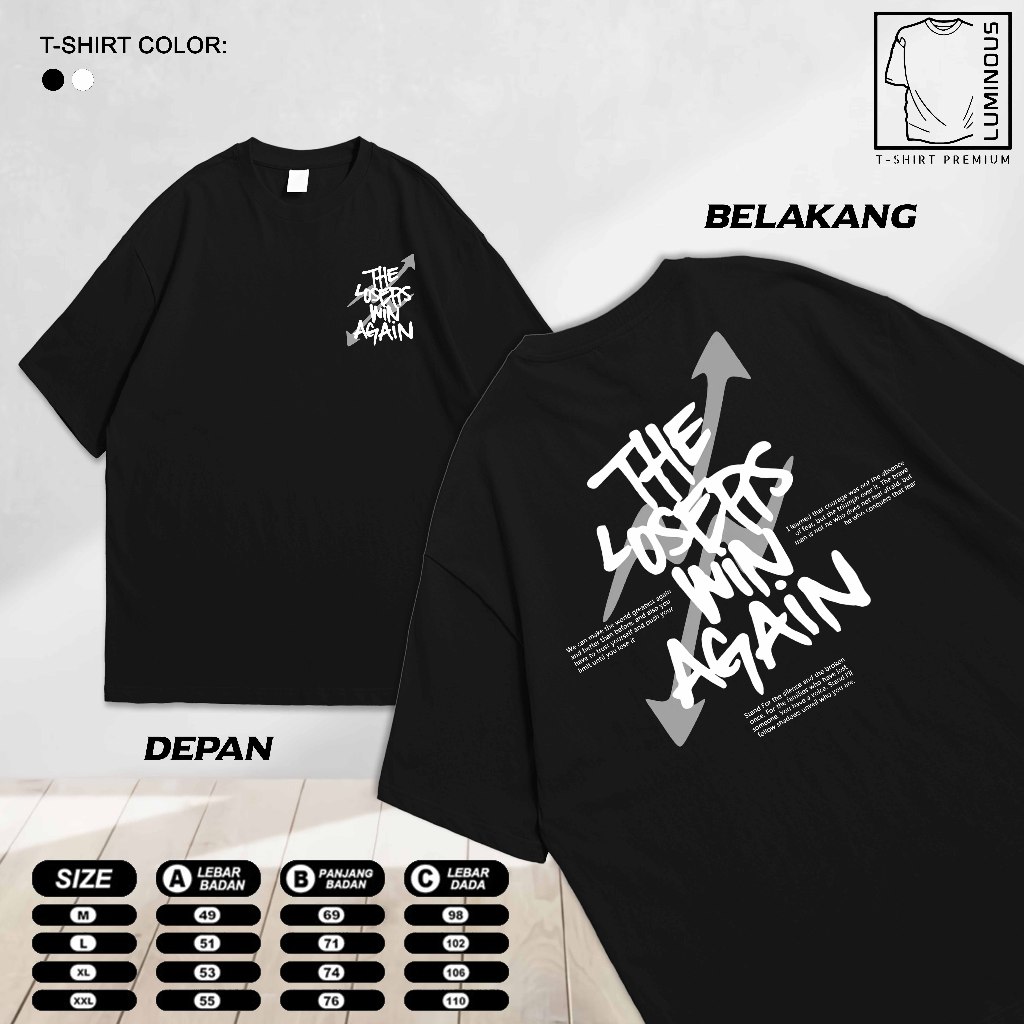 เสื้อยืด DISTRO WORDS "THE LOSERS WIN AGAIN" || LS77 || เสื้อยืดสกรีน || เสื้อยืด LATEST COOL MOTIF 