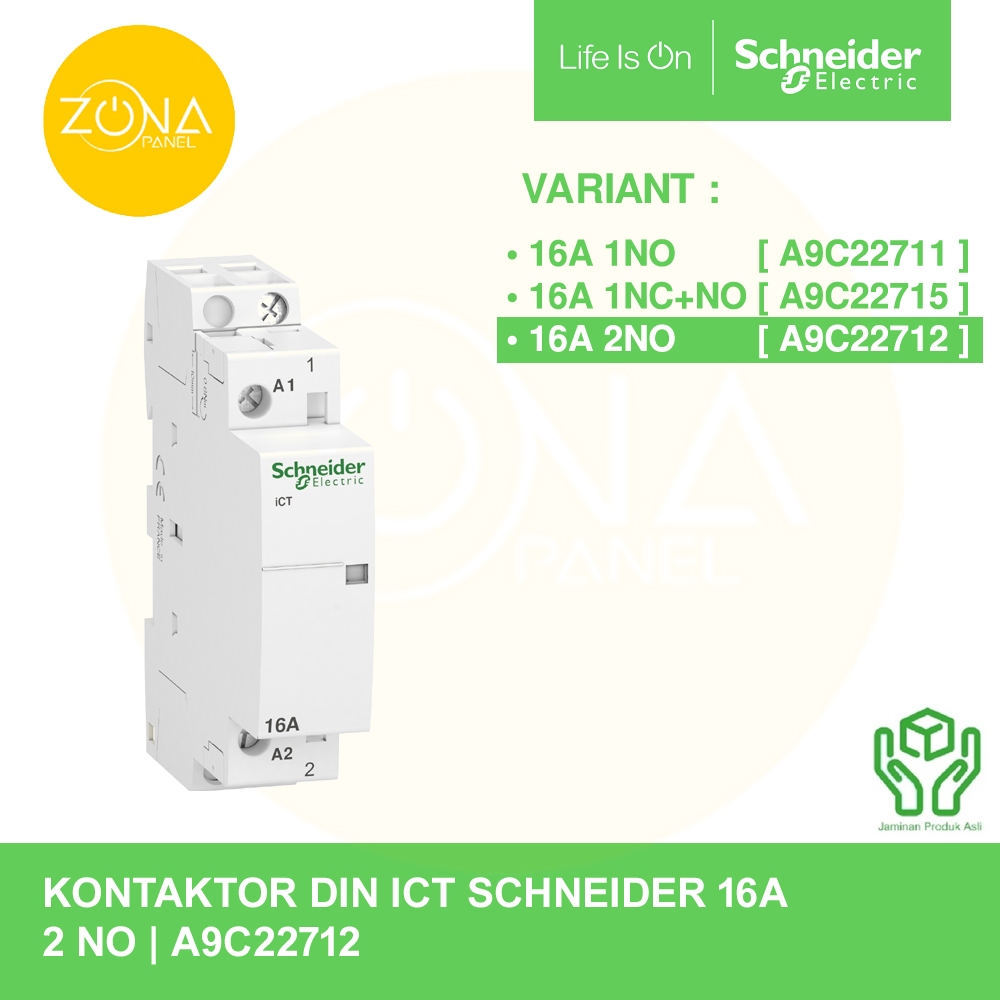 CONTACTOR CONTACTOR SCHNEIDER DIN ICT 2P 16A 2NO A9C22712 ต้นฉบับ