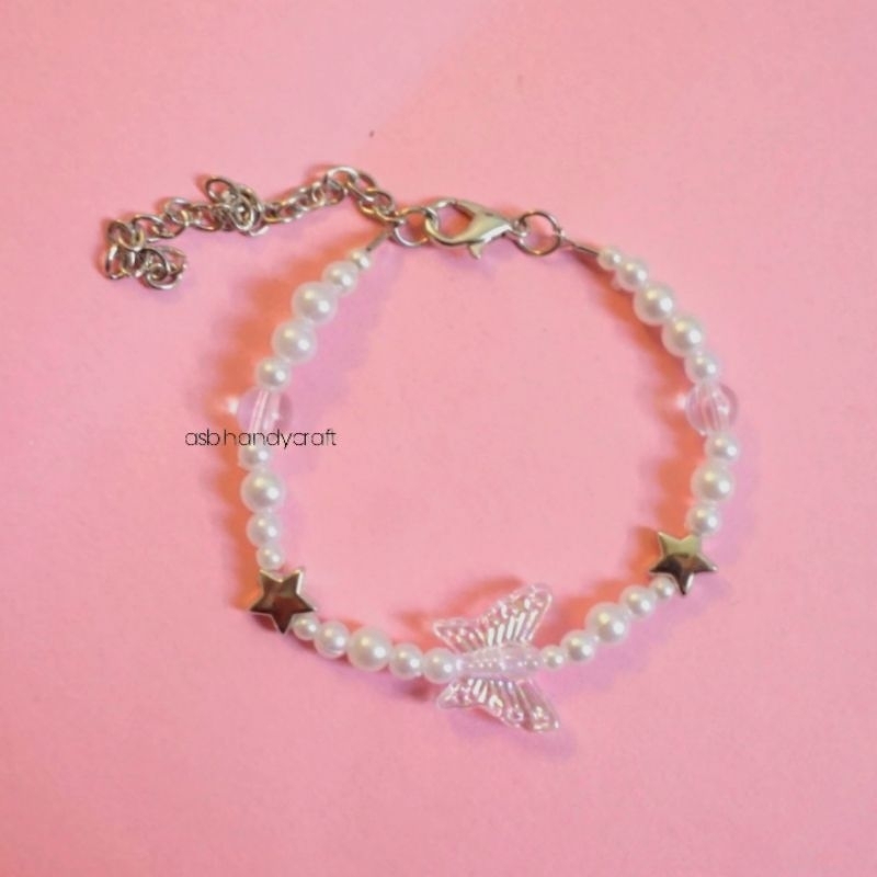 [GMMK149] ASB - สร้อยข้อมือลูกปัดผีเสื้อสีขาว 1 ชิ้น Star silv | สร้อยข้อมือลูกปัดเกาหลี