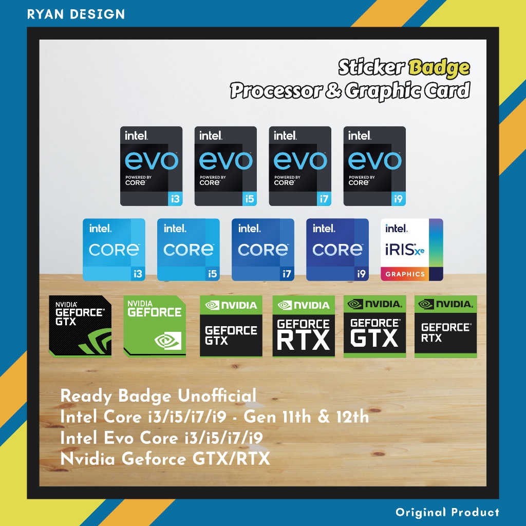 สติ๊กเกอร์โลโก้ Intel Core i3 i5 i7 Gen 11 Gen 12 สติ๊กเกอร์ Nvidia Geforce RTX GTX Intel Iris Xe