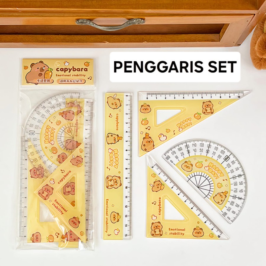 TOKYOBERRY RULER SET CAPYBARA RULER TRIANGLE PROTACTOR STATIONARY SCHOOL OFFICE