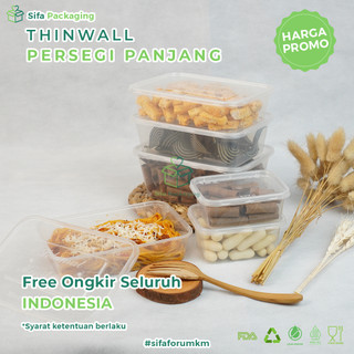 Thinwall Persegi Panjang + Tutup  200ml 250ml 300ml 500ml 650ml 750ml 1000ml Thinwall Wadah Makanan Kotak Rectangle Plastik Tempat Kue Snack Food Container