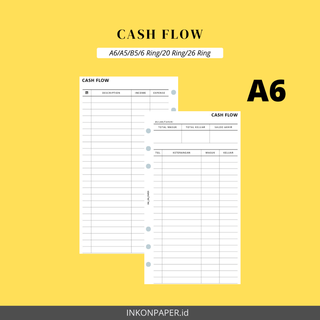 A6 - Planner, Binder PAPER, Cashflow