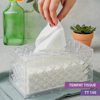 TT-150 Tempat kotak tissue box segi acrylic bening kristal