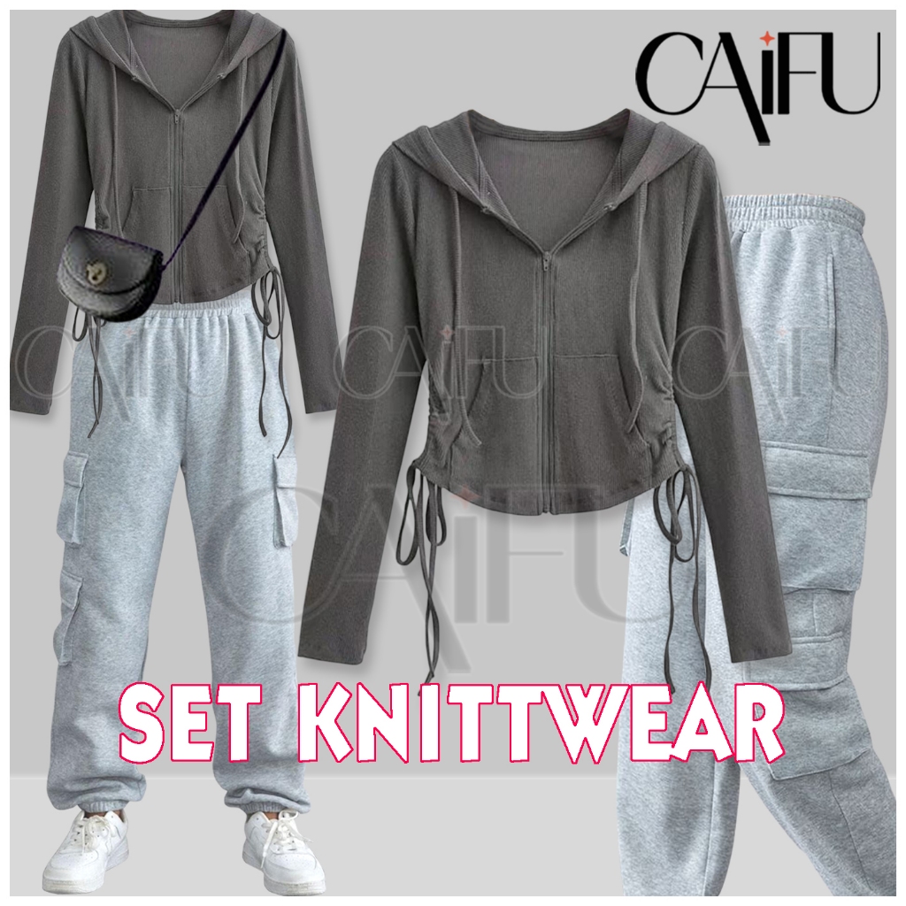 WIONA ผู้หญิงซิป Knitwear ชุดแขนยาว Drawstring - กระเป๋าสินค้า 5 Y2K ความงาม Slim Fit Zip Hoodie สไต