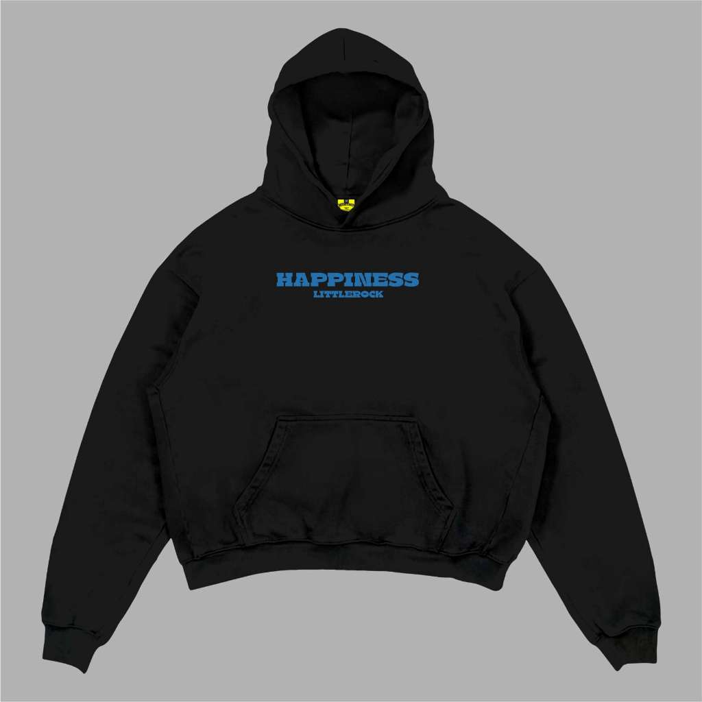 เสื้อผ้า Littlerock Boxyfit Hodie Happiness สีดํา | เสื้อแจ็คเก็ตมีฮู้ด Boxy สําหรับผู้ชายและผู้หญิง