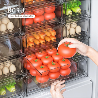 TATARUMA Koru - Kotak Kontainer Tempat Penyimpanan Toples Laci Drawer Makanan Sayur Buah Daging Bawang Cabai Kulkas Fridge Freezer Food Storage Container Organizer Premium Box  Dengan Saringan Strainer Drainer SATUAN