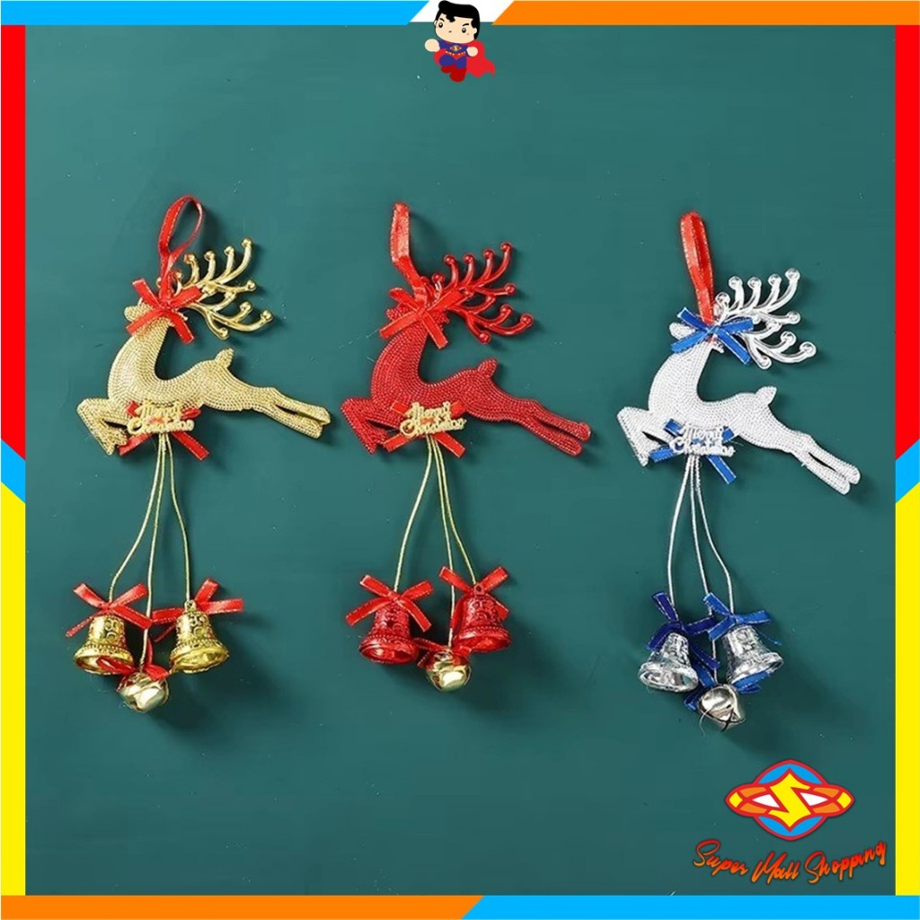 GANTUNGAN SMS ที่แขวนต้นคริสต์มาสรูปกวางตกแต่ง Bell Hanger อุปกรณ์ตกแต่งต้นคริสต์มาสทองสีแดงเครื่องป