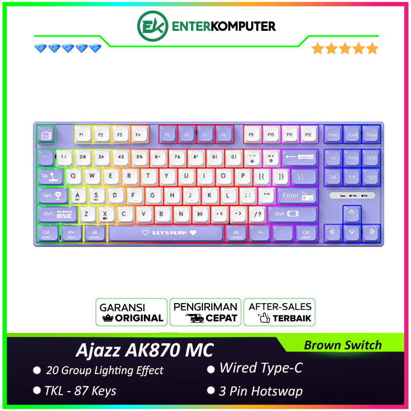 Ajazz AK870 MC Purple White TKL Mechanical Keyboard (สวิตช์สีน้ําตาล)