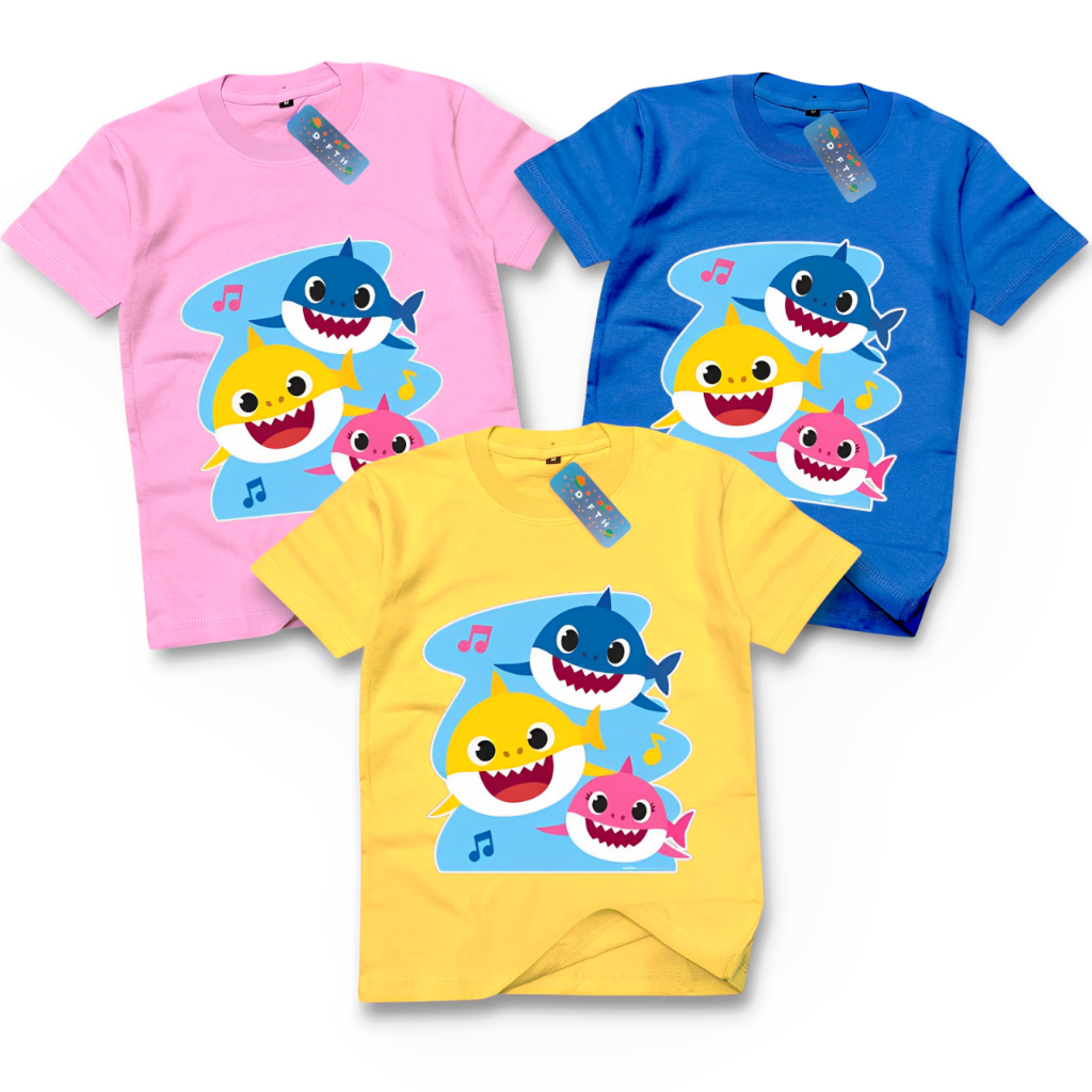 Distro เสื้อยืดสําหรับ CHILDREN AGE 1-10 ปีผ้าฝ้ายสีเหลือง MATERIAL BABY SHARK / D.SHELTER