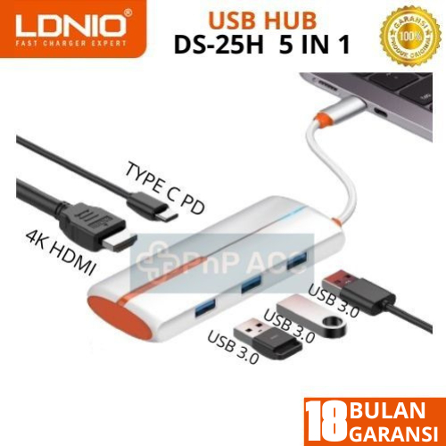 LDNIO USB Hub DS25H 5 IN 1 Type C Converter USB 3.0 Type-C 4K HDMI