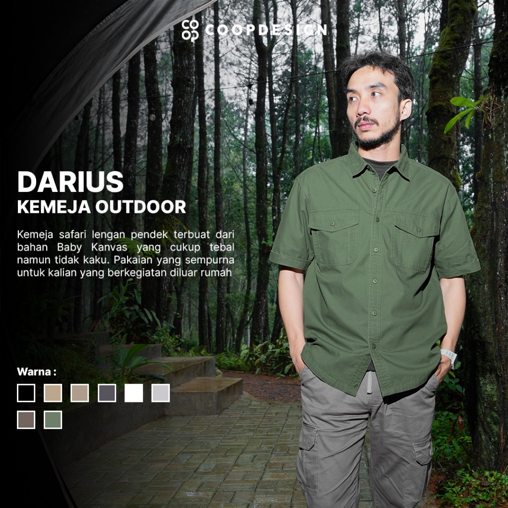 KEMEJA Coop Design - Darius Outdoor Safari Tactical Workshirt Baby Canvas Short Sleeve Mens Shirt