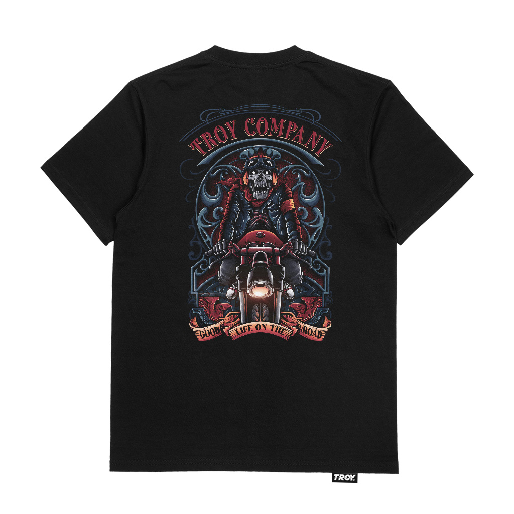 Troy Company Tshirt Black Falcon Motorcycles - เสื้อยืดแขนสั้นผู้ชายสีดํา MT 2863