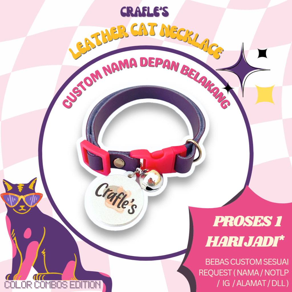 สร้อยคอ HP CUSTOM CAT พร้อม NAME, FREE BELL - WRITE ADDRESS, ไม่มีโทรศัพท์, OWNER | สร้อยคอแมวหนัง C