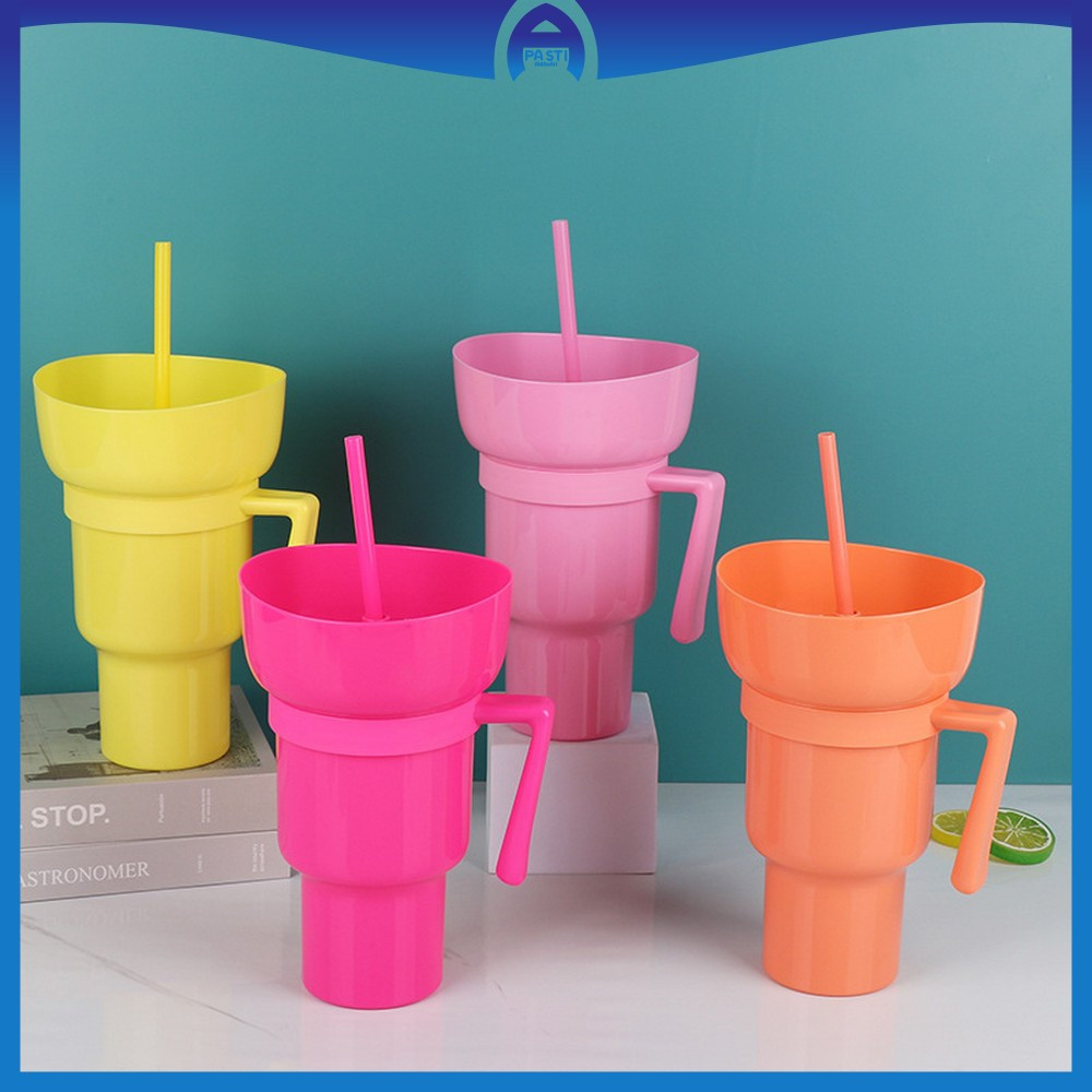 Tumblr Cup ภาชนะบรรจุอาหาร 2IN1 / สนามกีฬาแก้วขนมพร้อมถ้วยเครื่องดื่ม / ถ้วยพลาสติกพร้อมฝาปิด Popcor