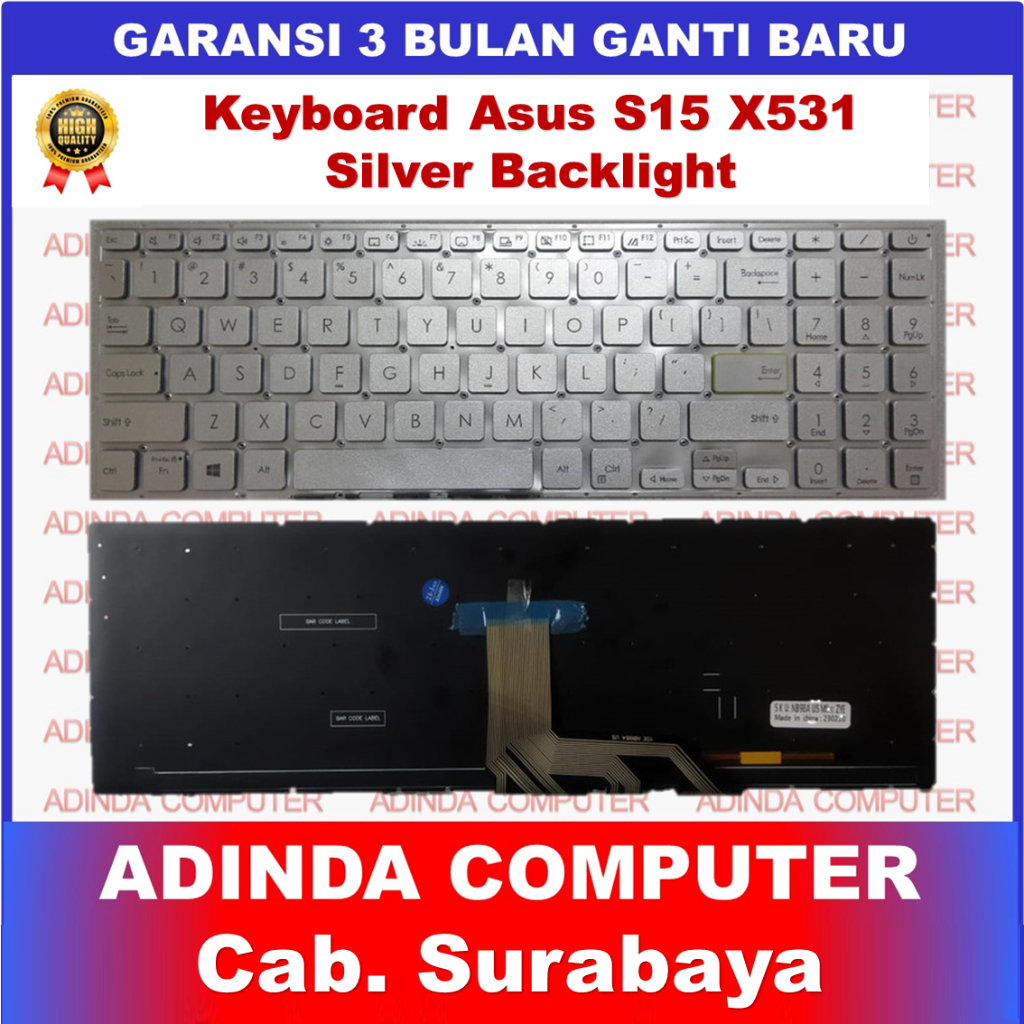 Asus VivoBook S15 X531 X531F X531FA S531 S531F S531FA S531FL คีย์บอร์ดแบ็คไลท์สีเงิน