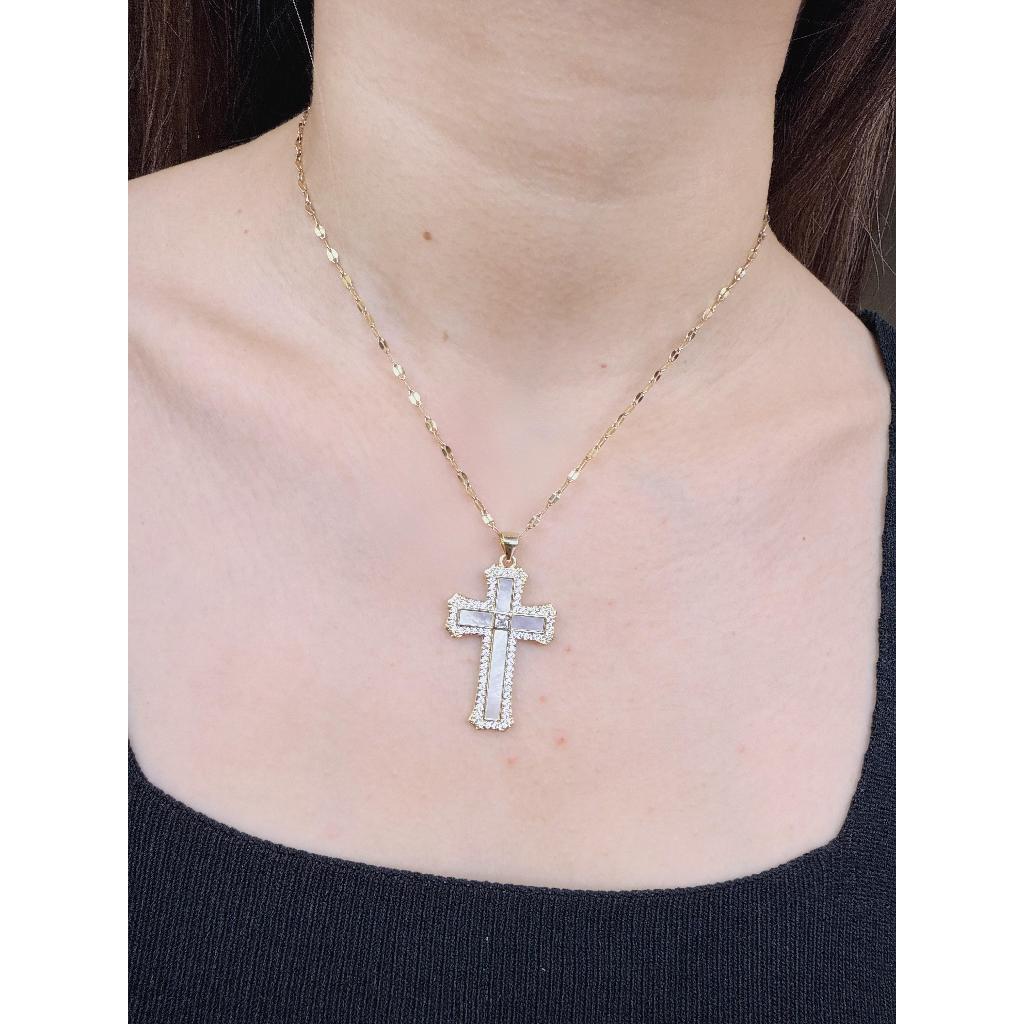 สร้อยคอไม้กางเขนไทเทเนียมผู้หญิง / สร้อยคอไทเทเนียมเกาหลี 18k KSP003G