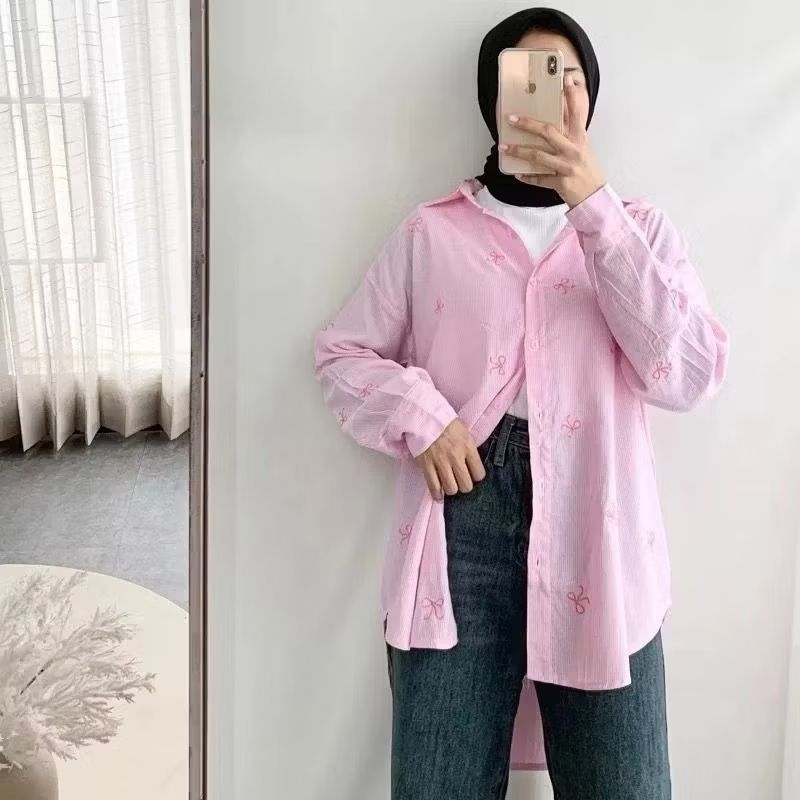 KATUN KEMEJA Coquette เสื้อผู้หญิงเสื้อผ้าฝ้ายขนาดใหญ่ Atansan Womens Stripe
