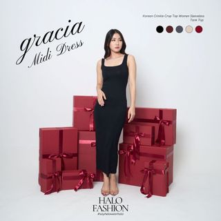 [HaloFashion] Gracia Sexy Midi Dress Bodycon Casual Dress Sleeveless Fashion Korea