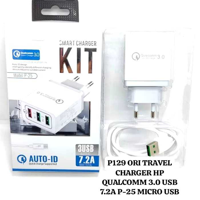 P129 ORIGINAL TRAVEL CHARGER HP 3 PORT USB BATOK ADAPTER HEAD QUALCOMM 7.2A พร้อมสาย MICRO USB พร้อม