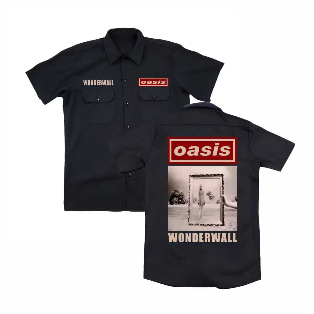 KEMEJA Auxso Clothing Workshirt Oasis Wonderwall Casual Streetwear Drill Premium Black Unisex