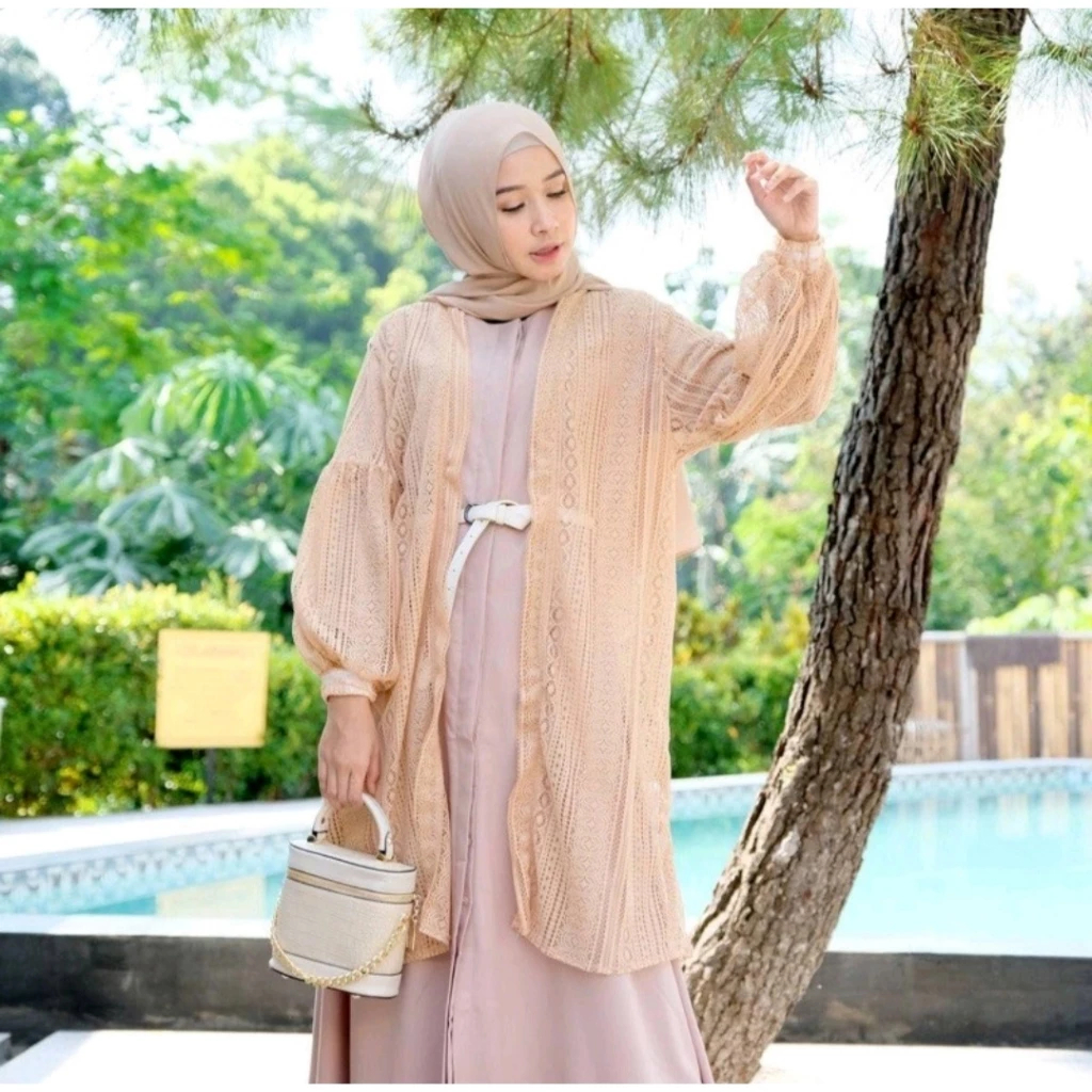 WHITE CARDIGAN OUTERWEAR สําหรับ WEDDINGS, LONG SLEEVES, BURKAT MATERIAL, STRIPED MOTIF - BROCADE CA