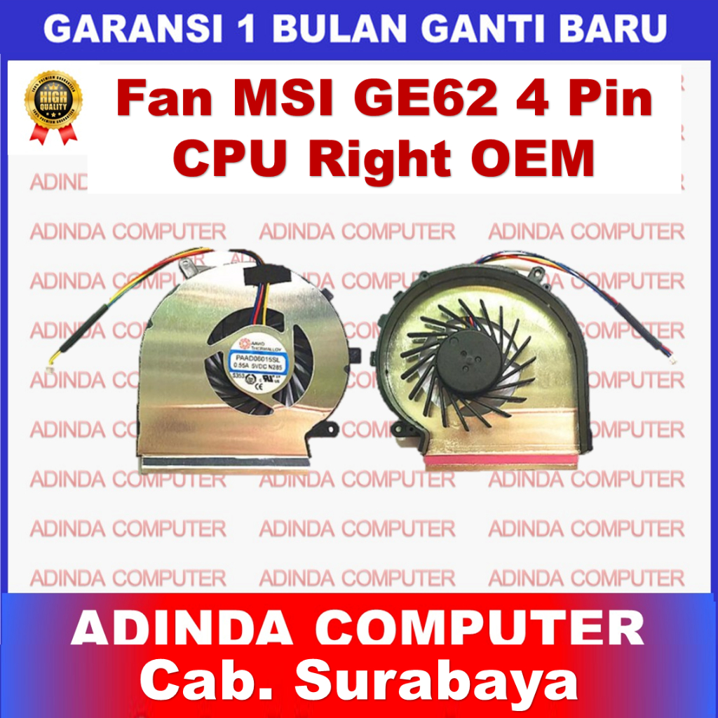 MSI GE62 GE72 GL62 PE60 PE70 GL72 GE72 GP72 PE60 PE70 4 PIN CPU ขวา OEM พัดลมแล็ปท็อป