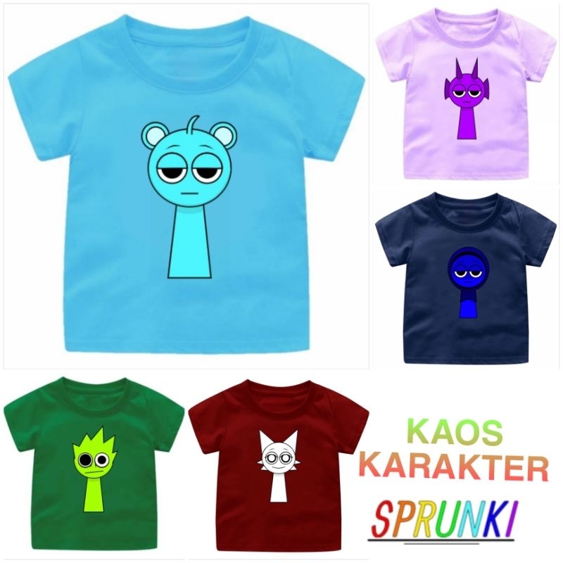เสื้อยืดเด็ก Tops SPECIAL CHARACTER SPRUNKI INCREDIBOX SKYBLUE, JEVIN, OWAKC, สีม่วง, และ WENDA ใหม่