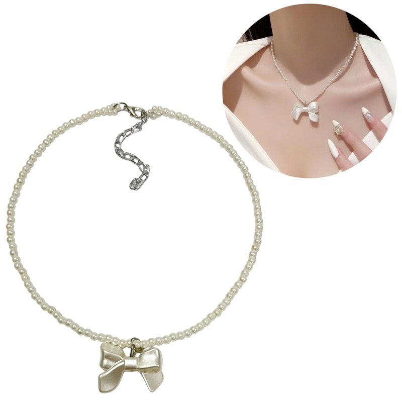 Maverick Bow Pearl Necklace สร้อยคอมุก Pearls Ribbon Coquette Ribbon Charm