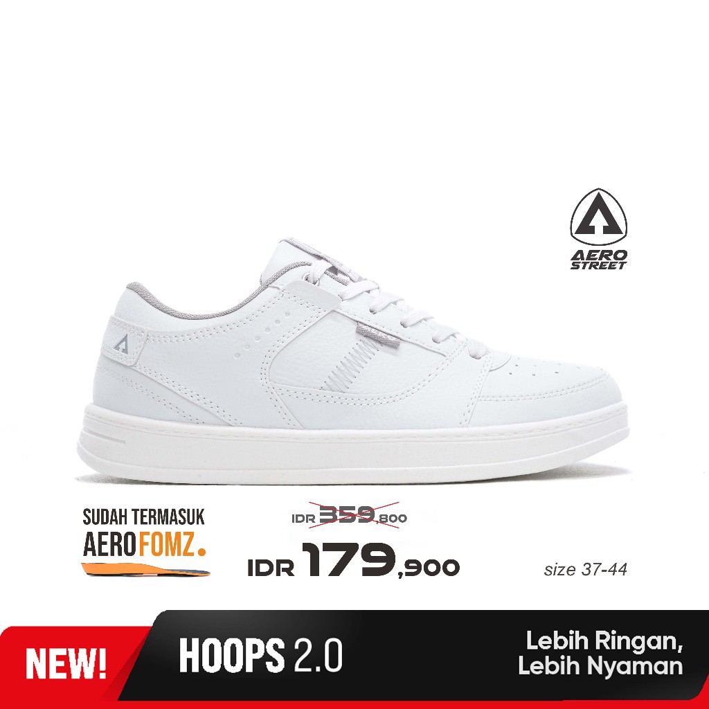 Aerostreet 37-44 Hoops Low 2.0 สีขาว เทาอ่อน สีขาว - รองเท้าผ้าใบลําลอง