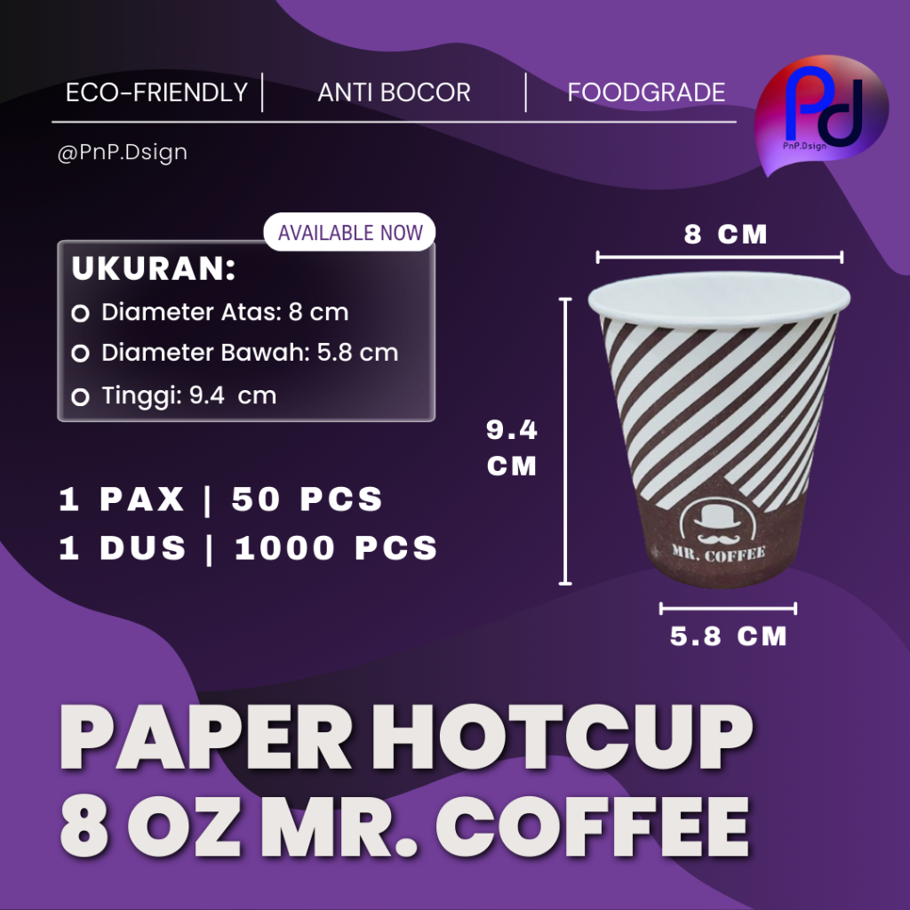 Paper Hot Cup 8 oz 240 ml Mr Coffee Paper Cup บรรจุ 50 ชิ้น