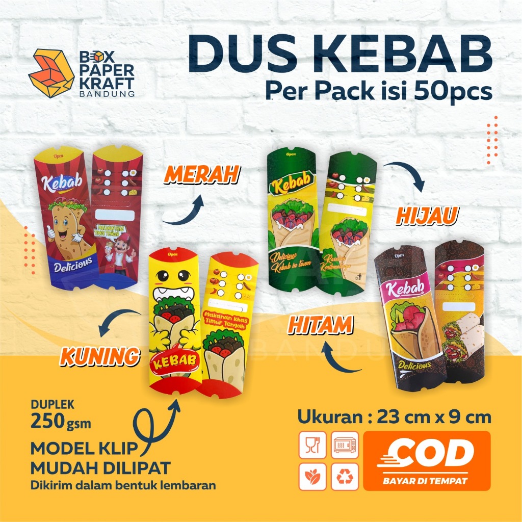(เนื้อหา 50 ชิ้น) กล่องบรรจุภัณฑ์ KEBAB 23x9 Shawarma