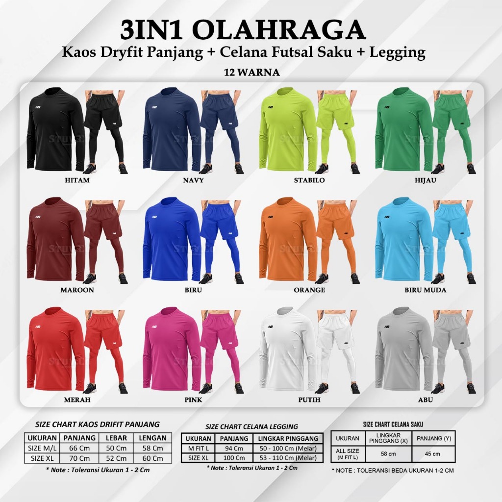 3IN1 SET DRYFIT LONG T-SHIRT, SHORT PANTS, POCKETS & LONG LEGGINGS, SPORTY FITNESS สําหรับผู้ชายและผ