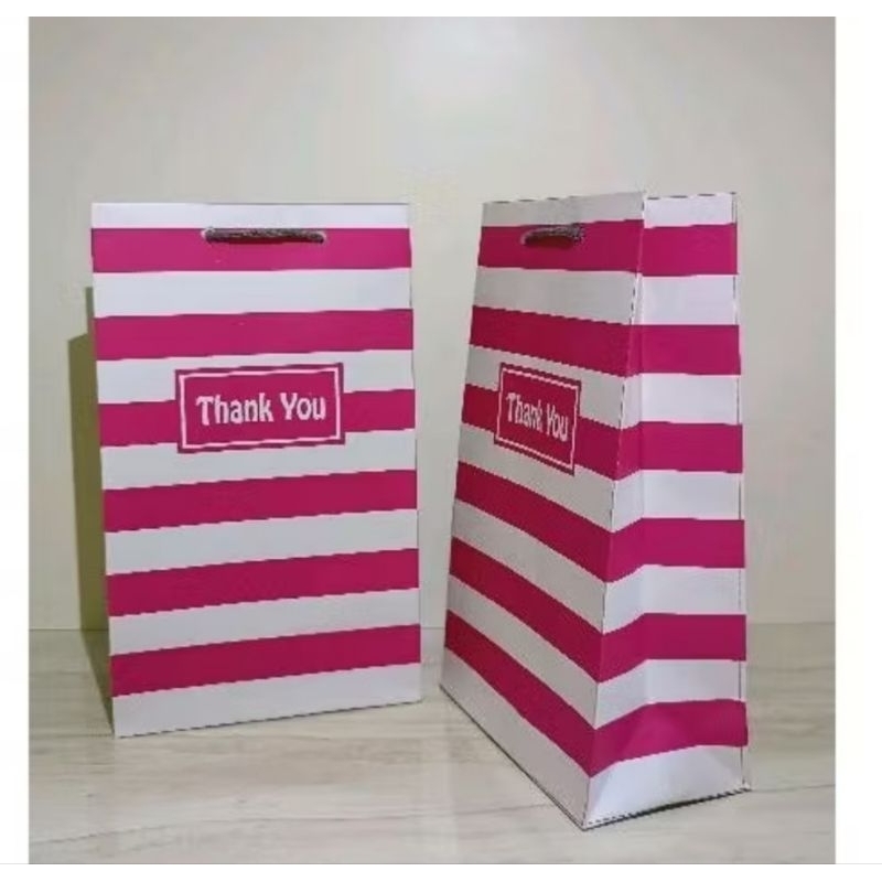 TOKODIPADANG1 Paperbag Wafer Motif Thank you Pink White Thick Stripes ขนาด 15 x 8 x 25 (L x W x H) ถ