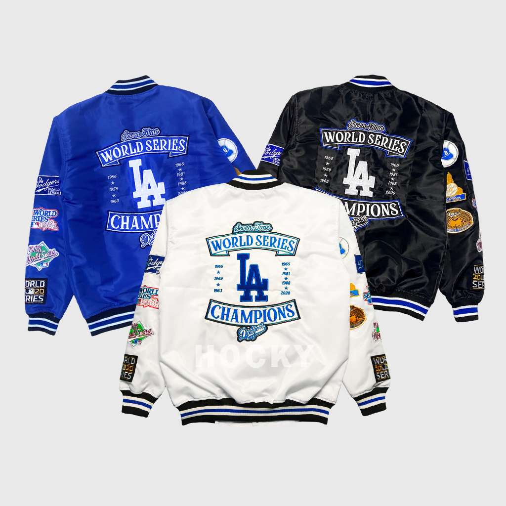 จัดส่งฟรี HOCKY - LA DODGERS MBL UNISEX VARSITY BASEBALL JACKET FULL EMBROIDERY PREMIUM DISTRO