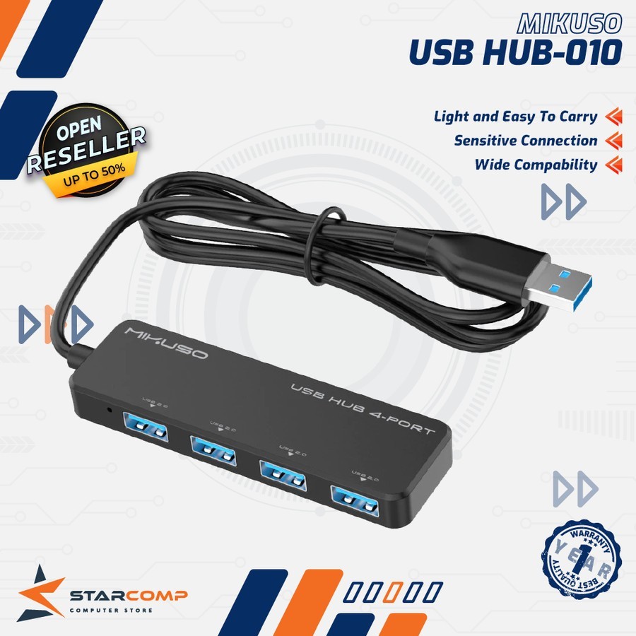 MIKUSO HUB-010 USB HUB 2.0 4 พอร์ต ความยาวสาย 1.2 เมตร