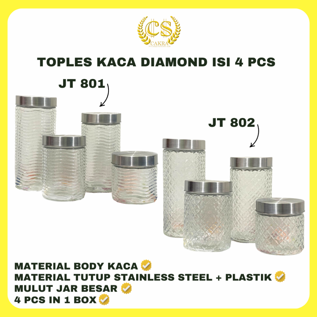 Cs ขวดแก้วเพชร บรรจุ 4 ชิ้น / 4IN1 กล่องใส่อาหาร