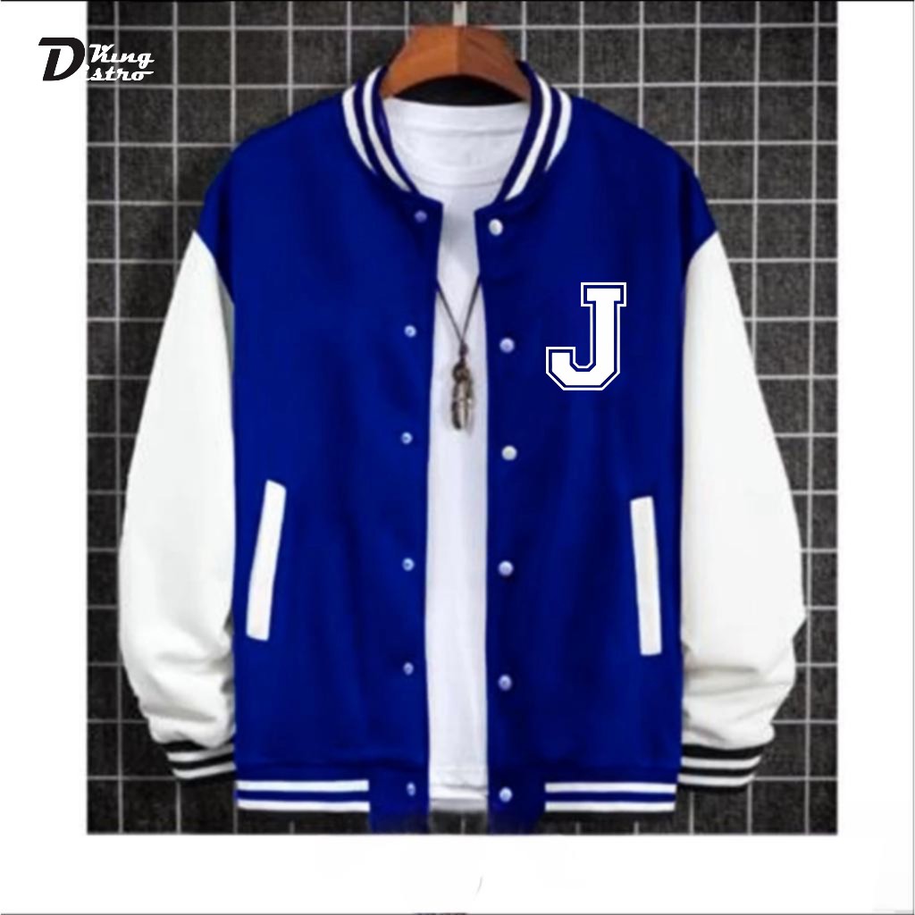 ผู้ใหญ่ผู้ชายปุ่มเบสบอล Varsity Jacket Initial Motif Varsity ปุ่ม FONT J WHITE Premium ปุ่มแจ็คเก็ตเ