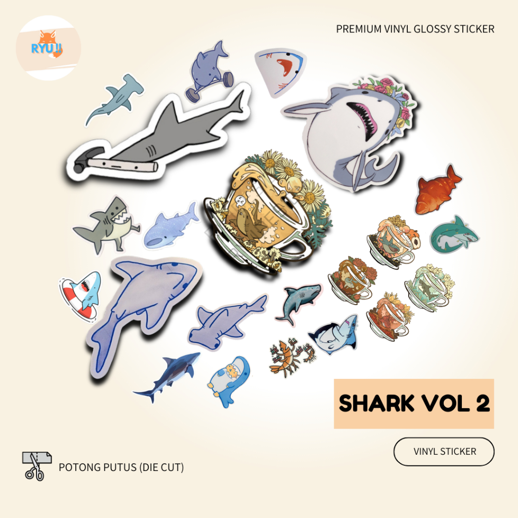 Cute Shark Meme Sticker Aesthetic Shark Waterproof Sticker Case HP Laptop Bottle