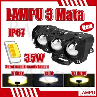 LAMPU TEMBAK LASER/LAMPU TEMBAK MINI 3 Mata/TANPA KIPAS/SUPER BRIGHT HI LOW 35 WATT LAMPU TEMBAK MOTOR MOBIL/FOGLAMP 3 MATA/Super Terang Full Aluminium Putih Kuning/Full Alumunium Premium
