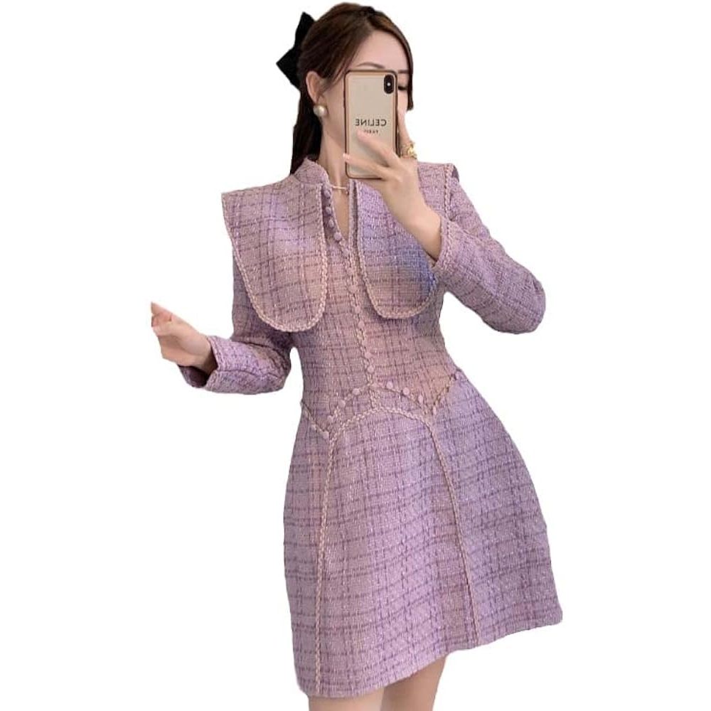 UNGU New เดรสคอปกผ้าทวีตสีม่วง/Tunic Ready Import Premium Super – 297TNK