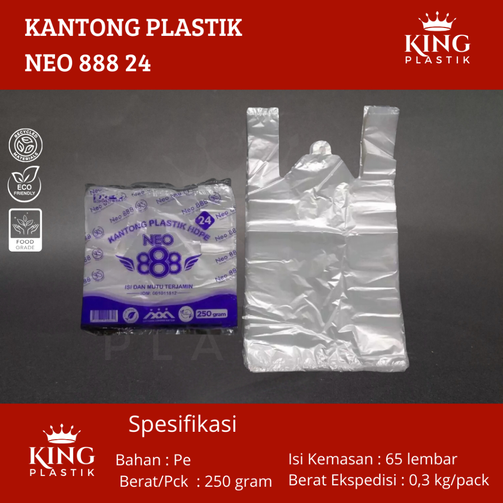 กระเป๋าพลาสติกใส 24 250gr / HDPE Neo888 กระเป๋าพลาสติกใส ขนาด 24 เป็นมิตรกับสิ่งแวดล้อม