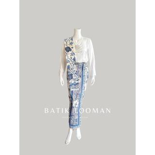 ASTRID Rok Batik Soft Blue Denim Broken White Model Span Instan Resleting Katun Halus Berselendang