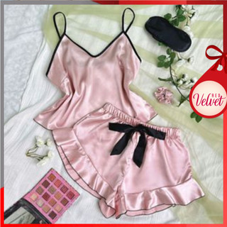 RV® Baju Tidur Wanita Set Celana Pendek Wanita + Tank Top Gari polos Simpel Kekinan  Bahan Katun Ukuran One Size 1375