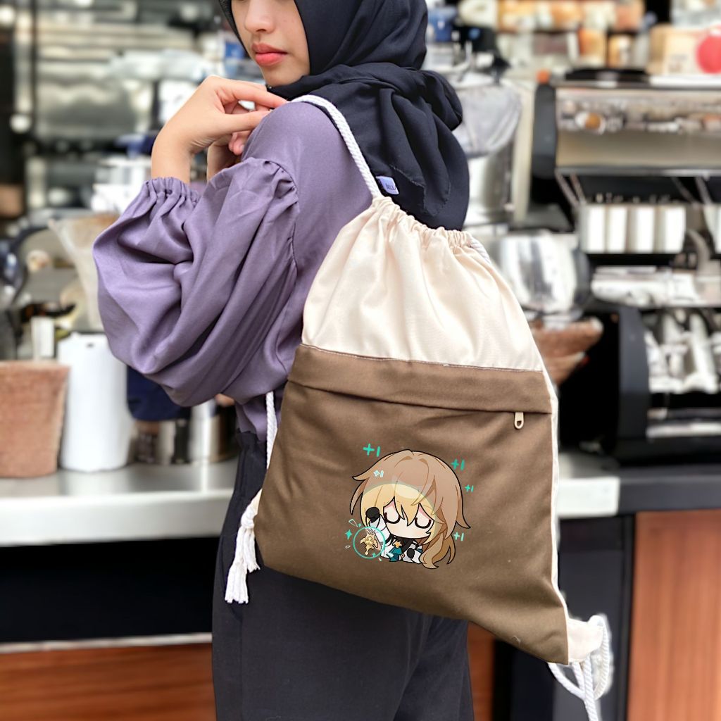 Naomi Pocket Stringbag Luocha Motif Drawstring Pocket School Backpack Honkai Starrail || คิอิอูมีอิ 