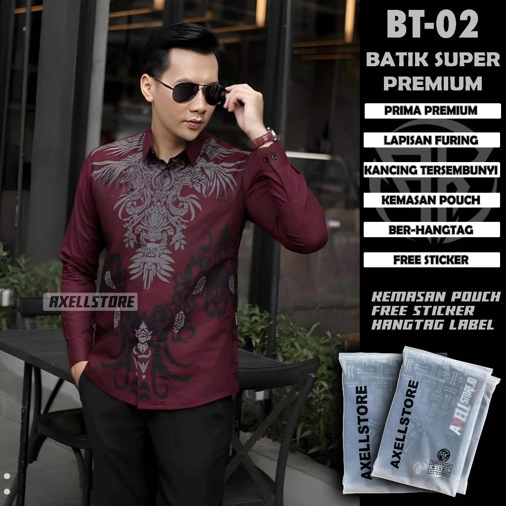 KATUN (BT-02) SLIMFIT MENS BATIK SHIRT BURGUNDY PREMIUM LINEN PREMIUM PRIMA COTTON THICK BATIK SHIRT