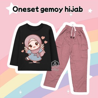 Baju Anak Perempuan Lengan Panjang Celana Cargo Motif Islami Lucu - Setelan Anak Perempuan Muslim Bahan Cotton Combed