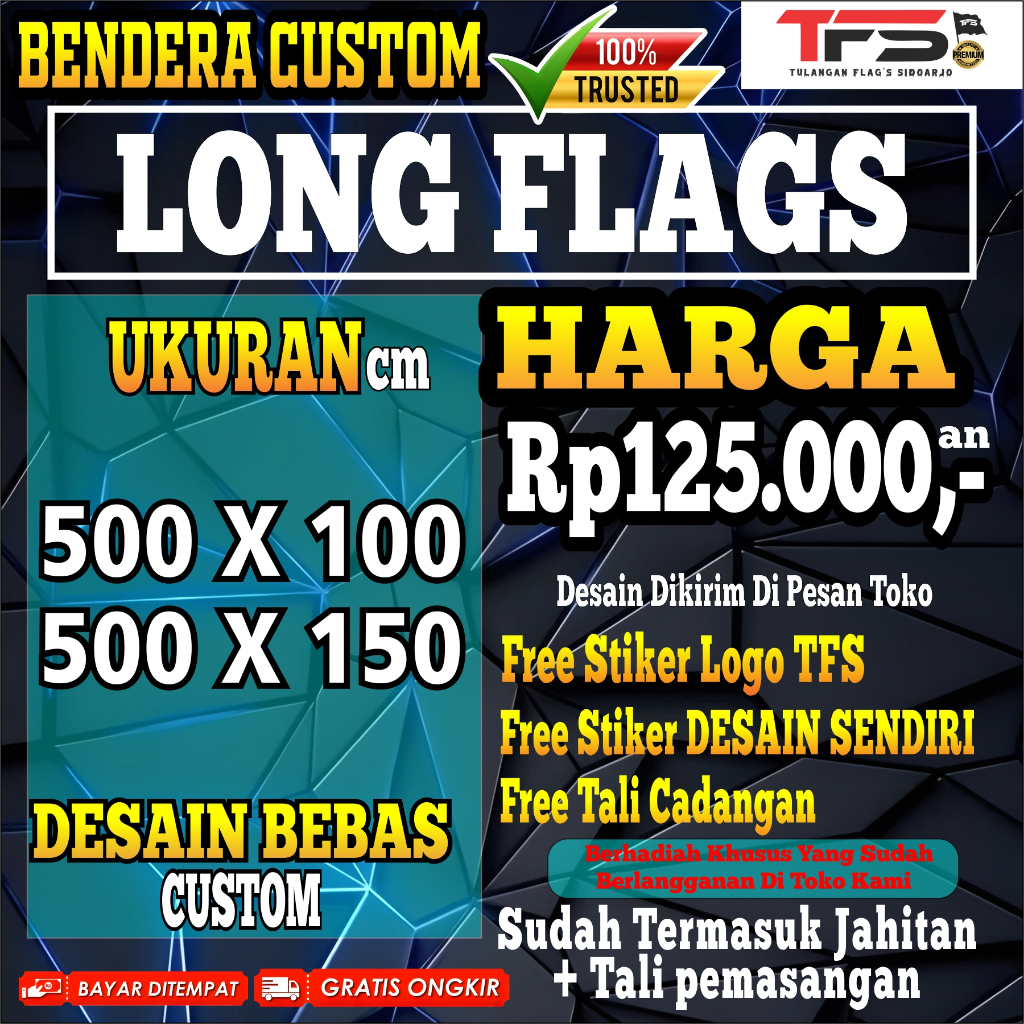 ธงยาว Custom I ออกแบบฟรี I SIZE 500 X 100